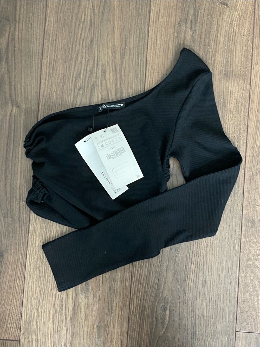 Zara One-Shoulder Black Crop Top - Picture 3 of 8
